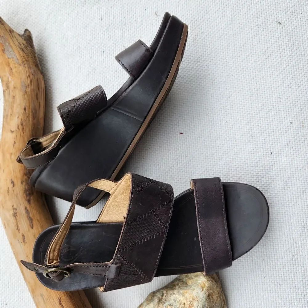 Olukai keha darkβbrownβwedgeβplatformβsandals